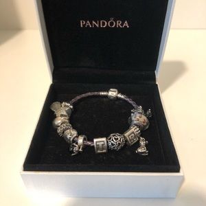 Pandora leather bracelet with charms